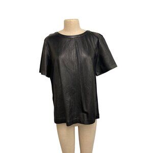 Halogen Womens Black Leather & Rayon Short Sleeve Top XL